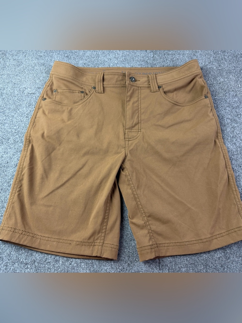 Prana Breathe Mens Nylon Blend Flat Front 8" Shorts Size 32 Brown